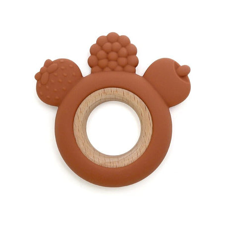 Brown teething ring with wooden center.