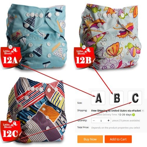 Modern washable reusable cloth pocket diaper shown for reusable cloth diapering for newborns and toddlers alike.