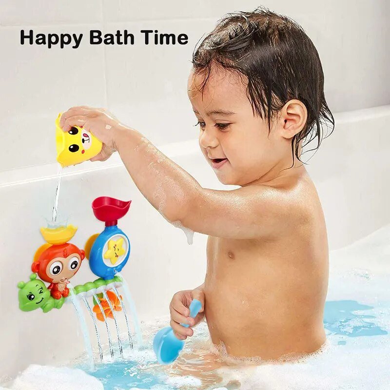 Child playing with the monkey caterpillar bath toy for happy bath time fun.