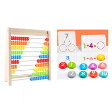 Montessori wooden abacus with a math learning board and number tiles for guided lessons.