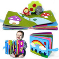 3D Montessori Busy Board sensory cloth story book with animal figures for babies exploring textures during tummy time.