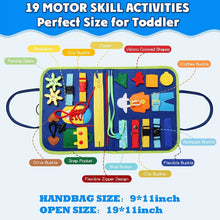 Montessori Busy Board motor skill activity kit with colorful components for toddler hands-on learning and travel play.