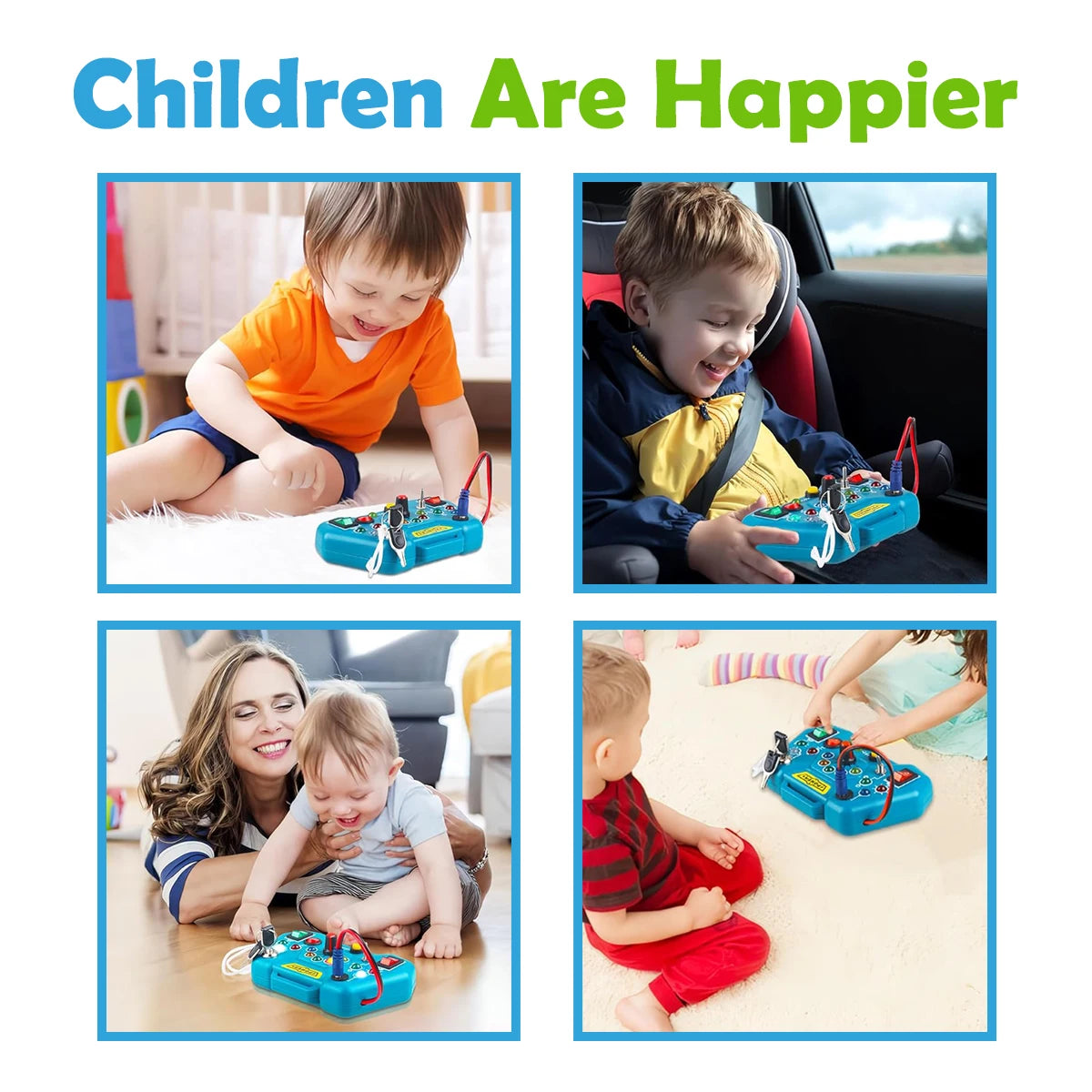 Children playing with a toy set in various settings 