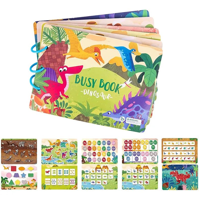 Montessori Busy Book dinosaur theme preschool activity toy for toddler quiet time and early learning.