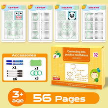 Montessori Drawing and Math Game activity book set with colorful pages and accessories on yellow.