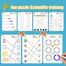 Montessori Drawing and Math Game activity sheets with numbers, letters, and shapes for toddler practice.