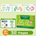 Montessori Drawing and Math Game product packaging illustrating letters and brain development benefits.