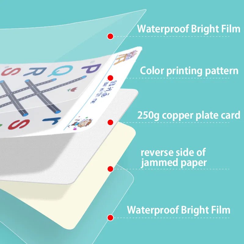 Montessori Drawing and Math Game clear protective film over printed practice materials for durability.