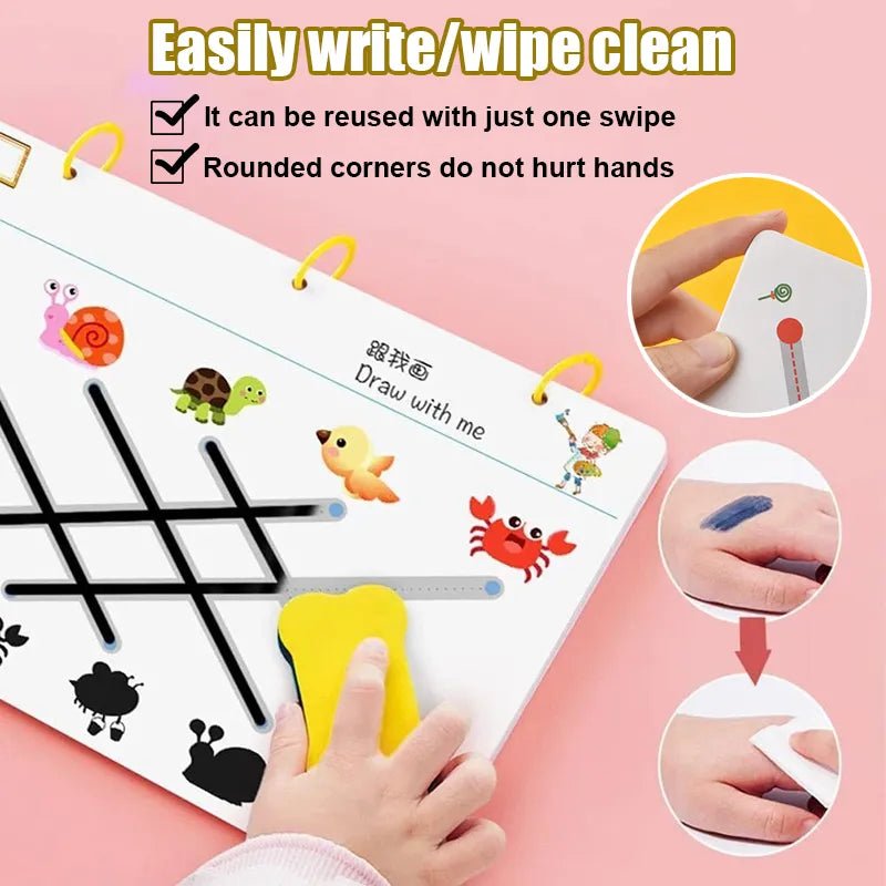 Pink Montessori Drawing and Math Game reusable writing board designed for safe repeated toddler practice.