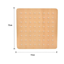 Montessori Graphics Nail Board pegboard close-up showing holes and dimensions for kids creative toy.