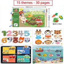 Montessori Hook and Loop Quiet Book page with various educational activities for toddler sensory learning.