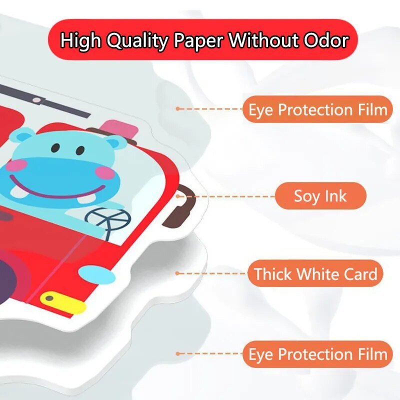 Montessori Hook and Loop Quiet Book packaging highlighting features for toddler sensory learning.