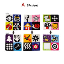 Set of three colorful Montessori Magic Tissue Box stickers, second view for baby sensory play sets.