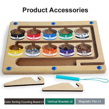 Wooden Montessori Magnetic Pen Ball Game counting board, second view shown with accessories.