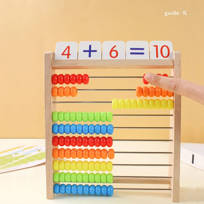 Montessori math learning abacus with colorful beads helping toddlers grasp early number skills.