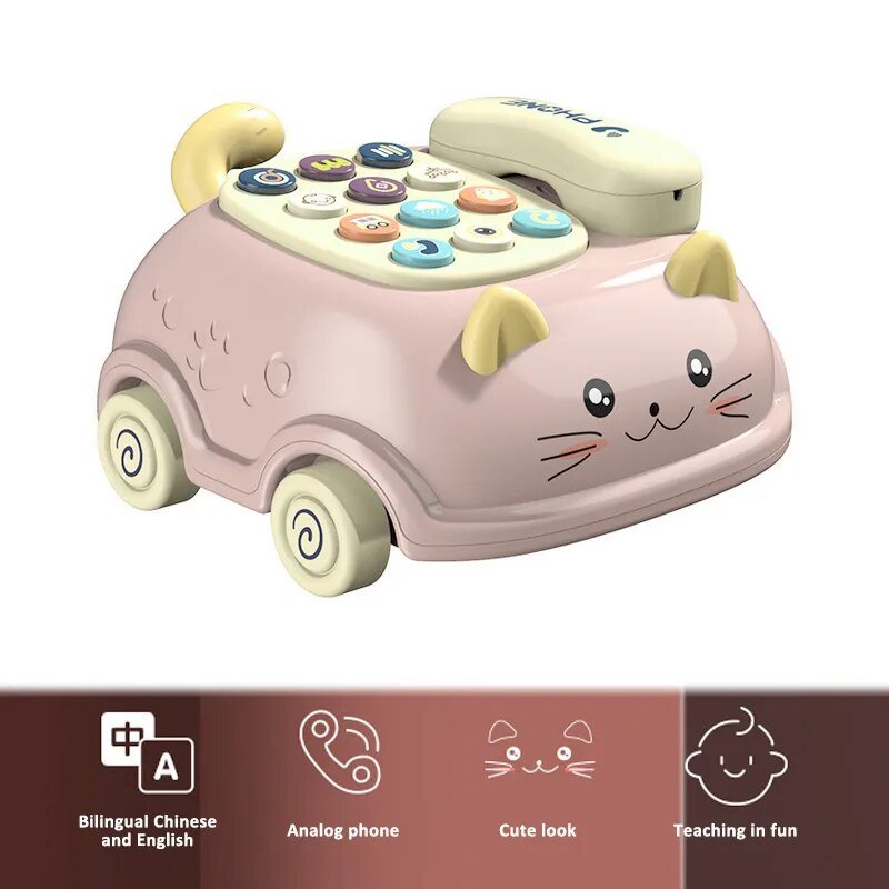 Montessori Musical Phone toy with cat design for newborn story machine and sensory play.