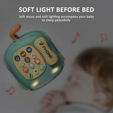 Montessori Musical Phone toy with colorful buttons and soft night light for calming baby bedtime routines.