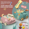 Montessori Musical Piano and Phone toy set in pink and green with cartoon faces for baby story play.