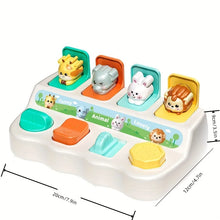 Pop-up animal toy on a white background with size 20 cm by 12 cm by 9 cm
