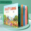 Montessori Quiet Book with animal illustrations on a green background for toddler animal learning play.
