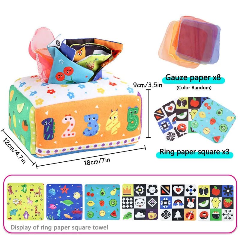 Colorful tissue box with gauze paper and ring paper.