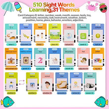 Colorful Montessori sight word flashcards from the FCC CPC kids language toy for preschool English learning.