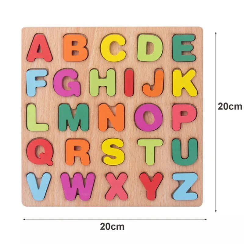 Montessori wooden alphabet letter puzzle board for toddlers learning letter recognition through hands-on play.