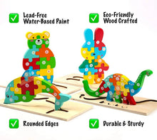 Montessori wooden animal puzzles finished with eco-friendly lead-free paint for safe toddler play.