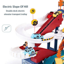 Toy electric slope of a hill with cars and track
