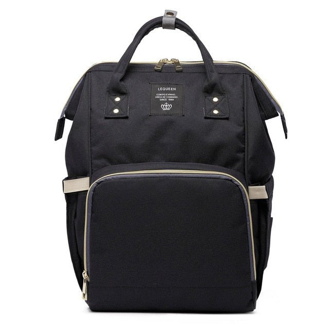 Black backpack with beige accents 