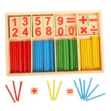 Educational wooden multiplication table board with number blocks and sticks for hands-on math skill building.