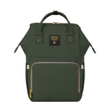 Green backpack with a visible brand logo.