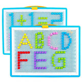 Two educational mats with letter and number patterns.