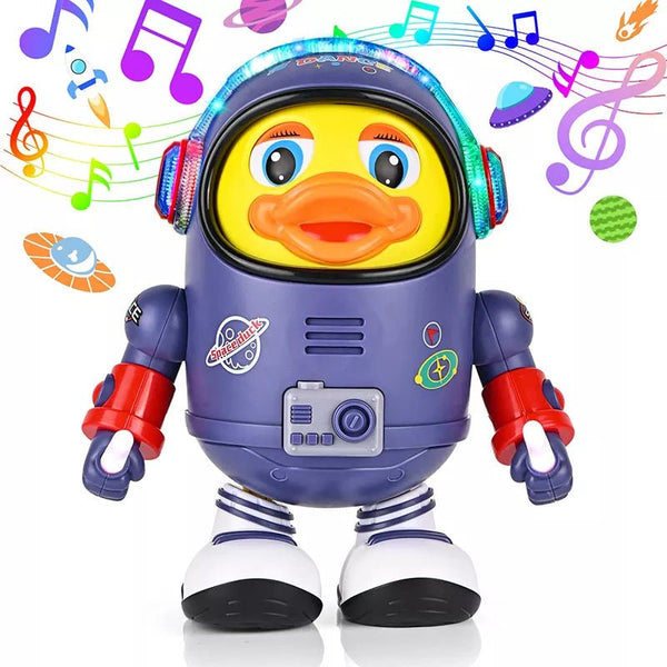 Musical Baby Duck Robot astronaut dancing toy with light-up control panel for interactive play and space-themed fun.
