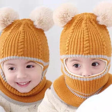 Mustard yellow Warm Acrylic Baby Hat and Scarf Set for bright winter outfits and toddler ear protection outdoors.