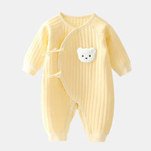 Mustard yellow Thickened Cotton Bodysuit romper with bear patch for bright everyday baby outfits and outings.