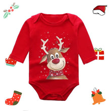 Red baby onesie with reindeer design 