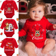 Red baby romper with Christmas designs 
