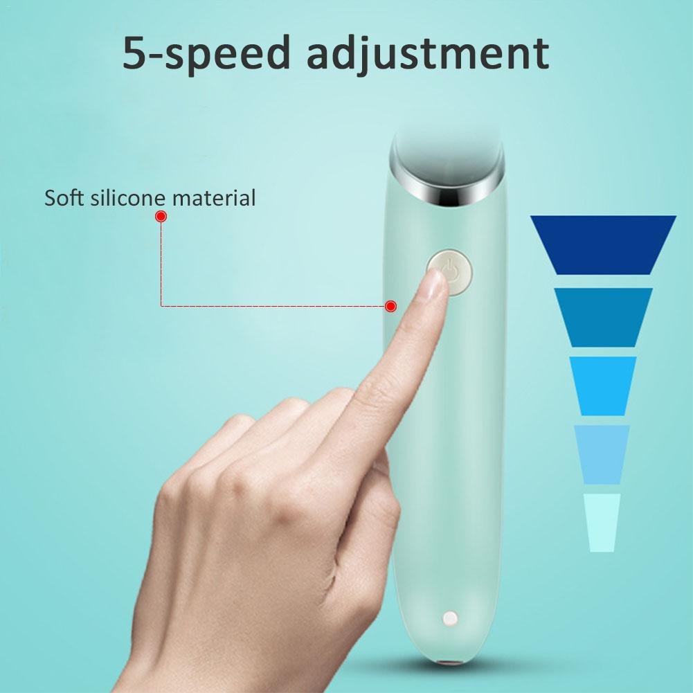 Hand demonstrating the 5-speed adjustment feature on the electric nasal aspirator for gentle suction control.