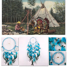 Native-inspired dream catcher collage with teepee scene styling for ethnic boho decor.