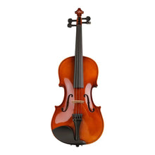 Natural 1/8 acoustic solid wood violin front view for young beginner string practice.