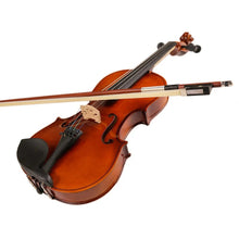Natural 1/8 acoustic solid wood violin paired with bow for daily practice and recitals.