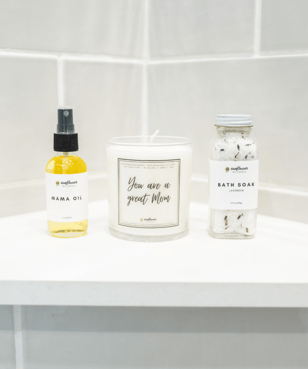 Three products on a white shelf 