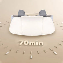 Heated neck massager cushion displaying a 70-minute timer for extended relief sessions.