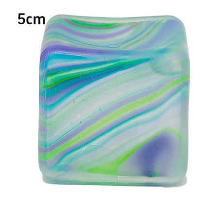 Colorful swirled block with dimensions indicated
