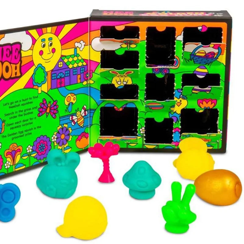 Colorful toy set with a box featuring cartoon characters