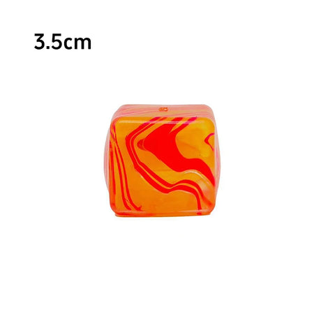 Colorful cube with orange and red swirl pattern on a white background, labeled '3.5cm'.