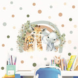 Children's room with animal-themed wall decal.