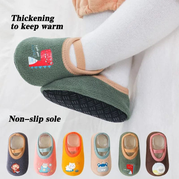 Newborn anti-slip warm socks with rubber soles as crib shoes for first steps, crawling, and indoor play.