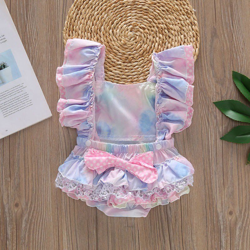 Pastel-colored baby romper with ruffles 